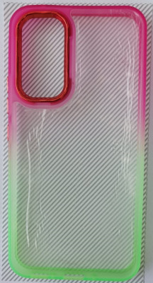   Луксозен твърд гръб  кристално прозрачен за Samsung Galaxy A54 5G SM-A546U розово зелен кант 